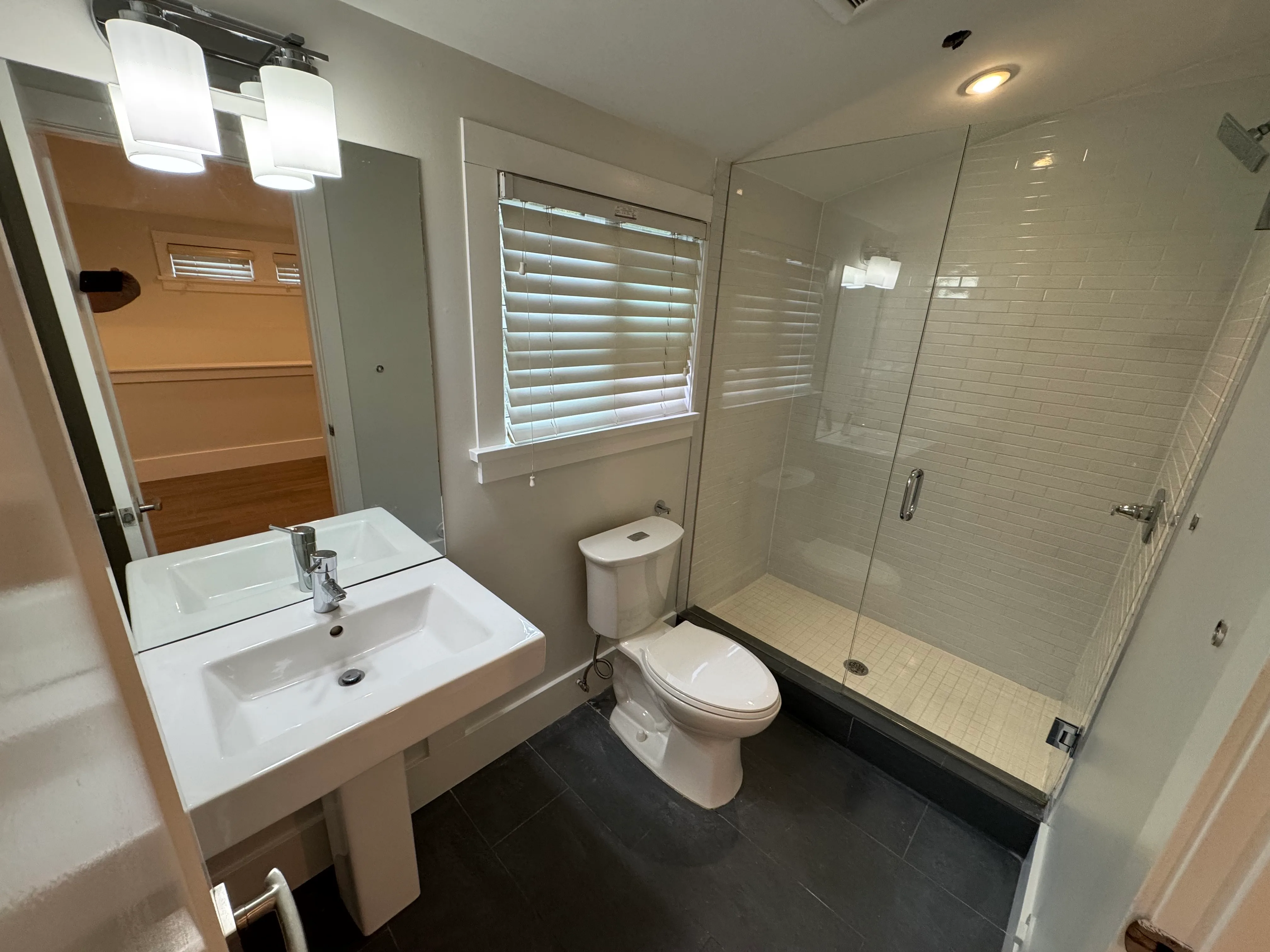 Bathroom with glass walk-in shower